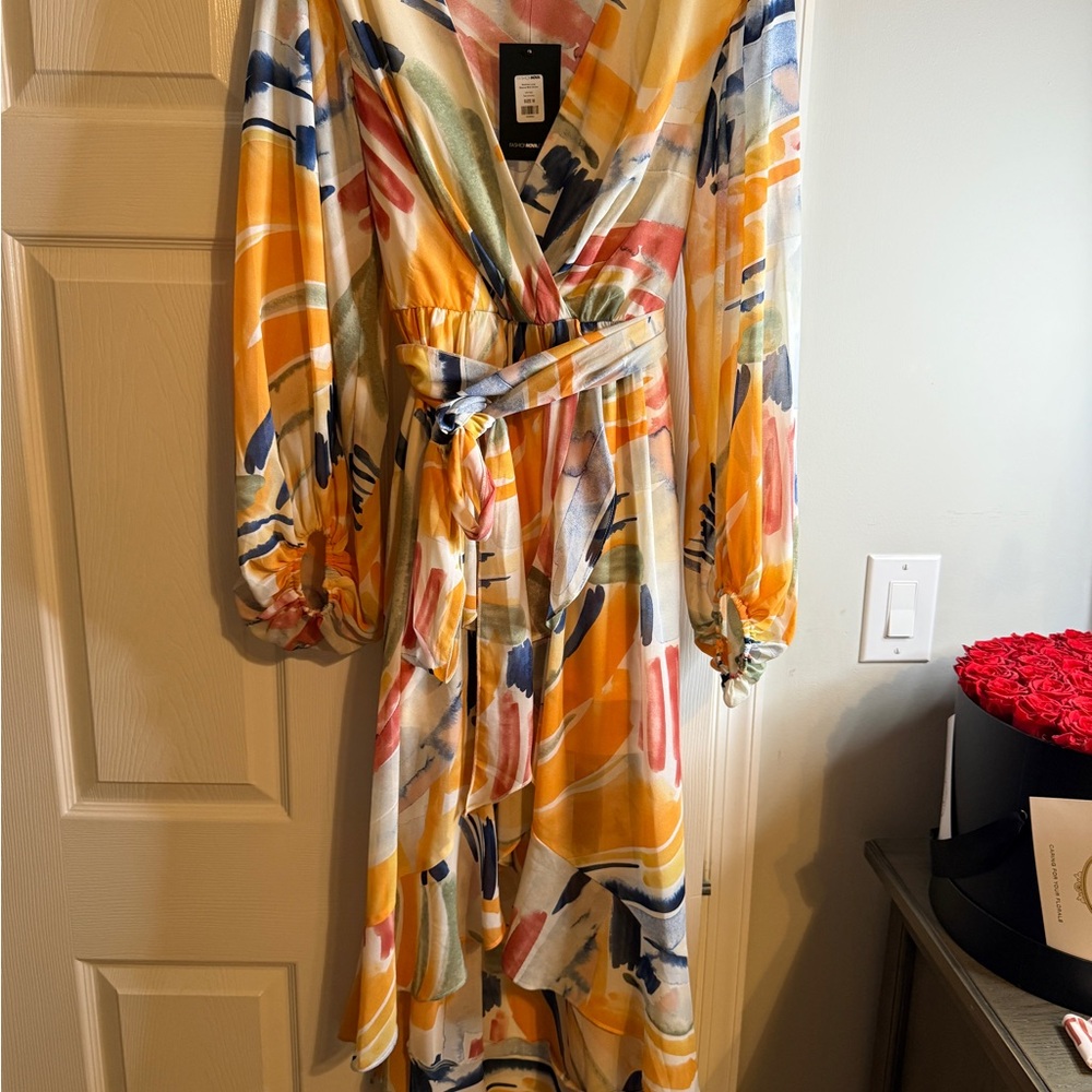 Multicolor Abstract Print Wrap Dress